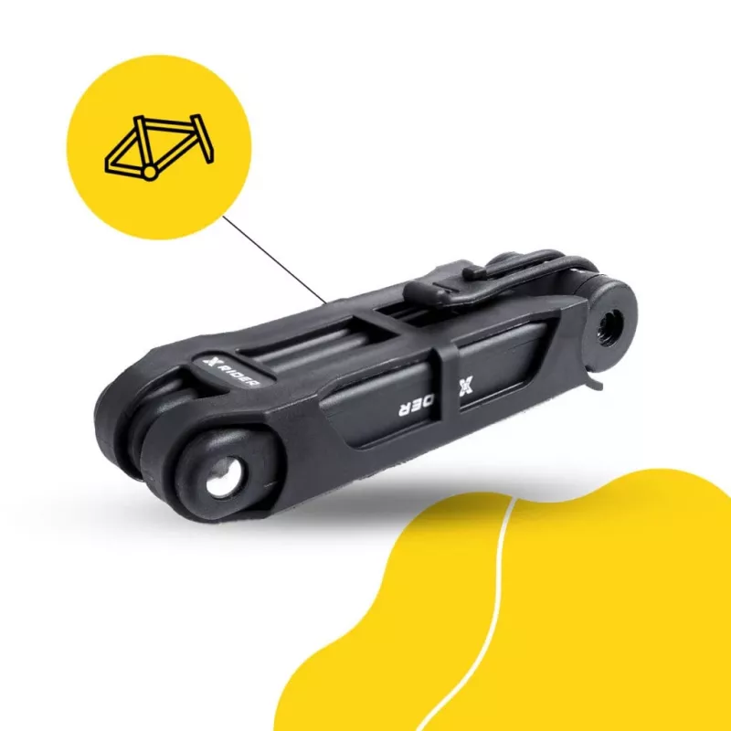 Cadeado de bicicleta dobrável MANTA XR00FL01 – design segmentado para montagem no quadro