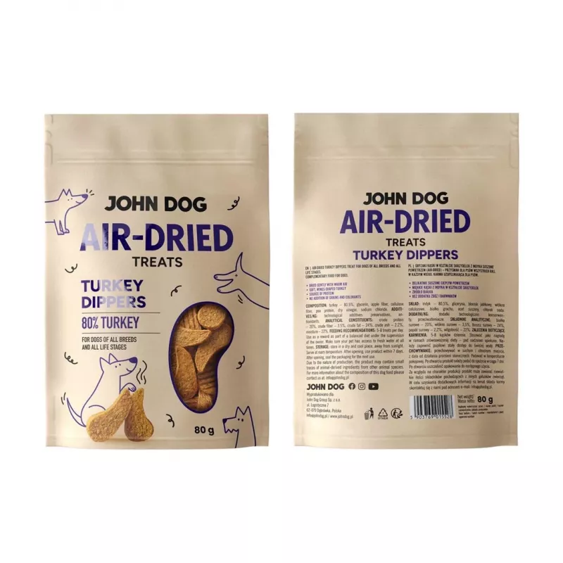 JOHN DOG tiras de peru secas ao ar snack para cães 80 g
