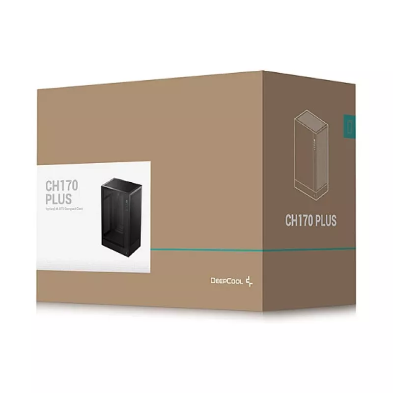 Caixa para PC DeepCool CH170 PLUS Tower preto – micro-ATX/mini-ITX, vidro temperado, USB-C, fonte de alimentação em cima