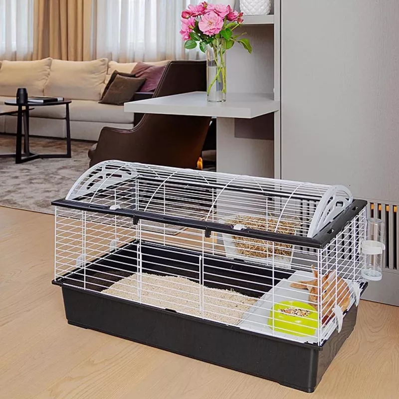 Gaiola FERPLAST Casita 100 para coelhos e porquinhos-da-índia, metal/plástico, 960×570×560 mm, taupe/branca