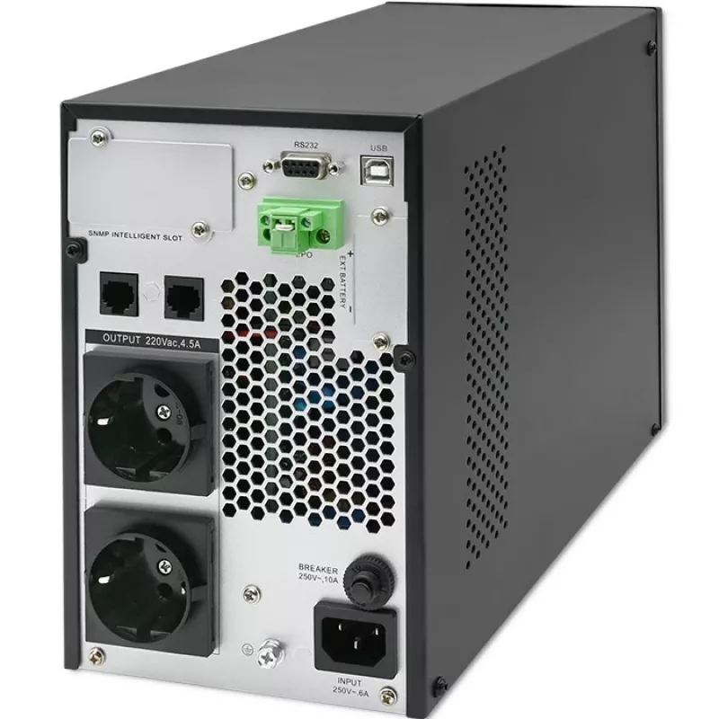 UPS Qoltec fonte de alimentação ininterrupta | 1kVA | 1000W | fator de potência 1,0 | LCD | EPO | USB | Online
