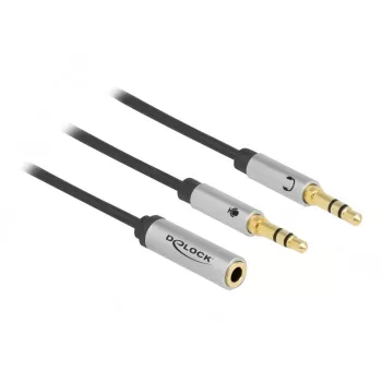 Delock - Adaptador para headset - mini-phone estéreo 3,5 mm 4 polos fêmea para ficha mini-jack estéreo macho - 27cm - preto (66740)