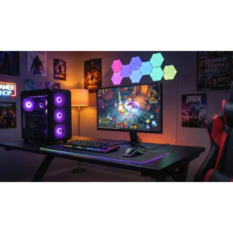 Rato gaming com fios aquecido ActiveJet AMY-W390 — ambidestro, ótico 2000 DPI, USB Type-A, 4 botões, preto
