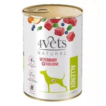 Comida húmida para cães 4vets Natural Allergy Lamb 400 g — patê hipoalergénico para cães adultos, sem glúten e sem lactose