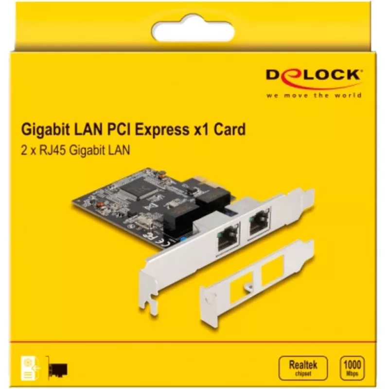 Placa PCI Express x1 para 2 x RJ45 Gigabit LAN RTL8111 Delock (88615)