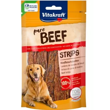 Petisco para cães Vitakraft Pure Beef Strips 80 g – carne de vaca como único ingrediente, sem cereais, sem glúten, adequado a todas as raças