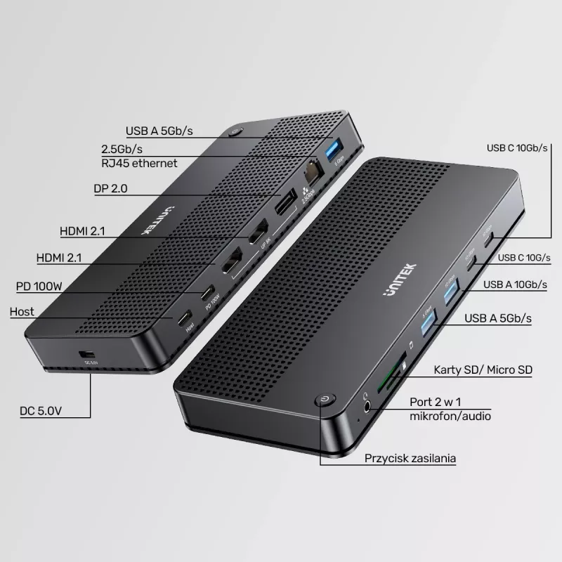 Docking station UNITEK D1104A01 USB4 Com fios 100 W Power Delivery