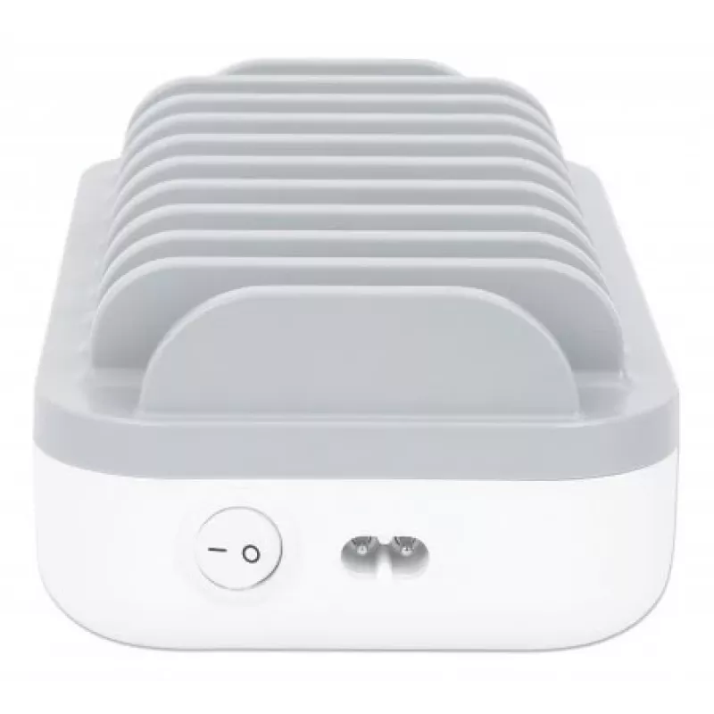 Estação de carregamento Manhattan, 10x portas: 3x USB-C (até 18W PD) e 7x USB-A (até 12W), 120W de saída total, branco/cinzento, garantia de três anos