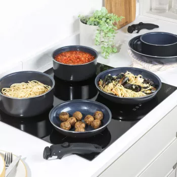 Conjunto de panelas Russell Hobbs RH03321EU7 — 8 peças, antiaderente, apto para máquina de lavar loiça
