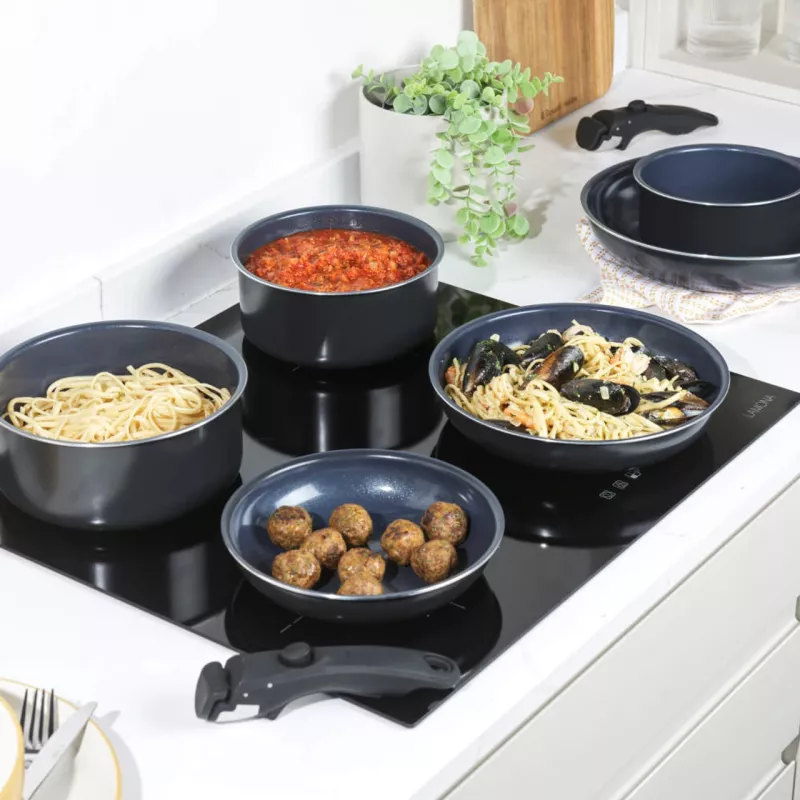 Conjunto de panelas Russell Hobbs RH03321EU7 — 8 peças, antiaderente, apto para máquina de lavar loiça