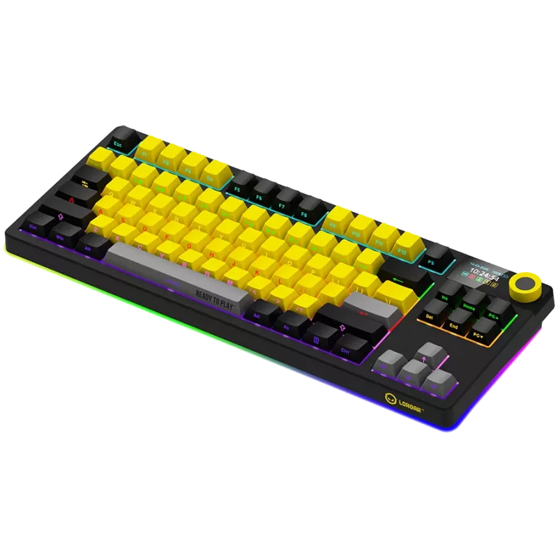 LORGAR KBP70TKLW, teclado gaming mecânico TKL sem fios Pro, preto/amarelo, layout EN