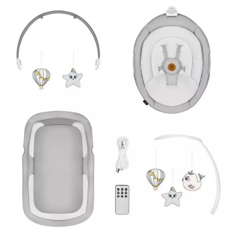 Berço / berço baloiço Lionelo Bella conjunto cinzento betão – cama de bebé com função de baloiço