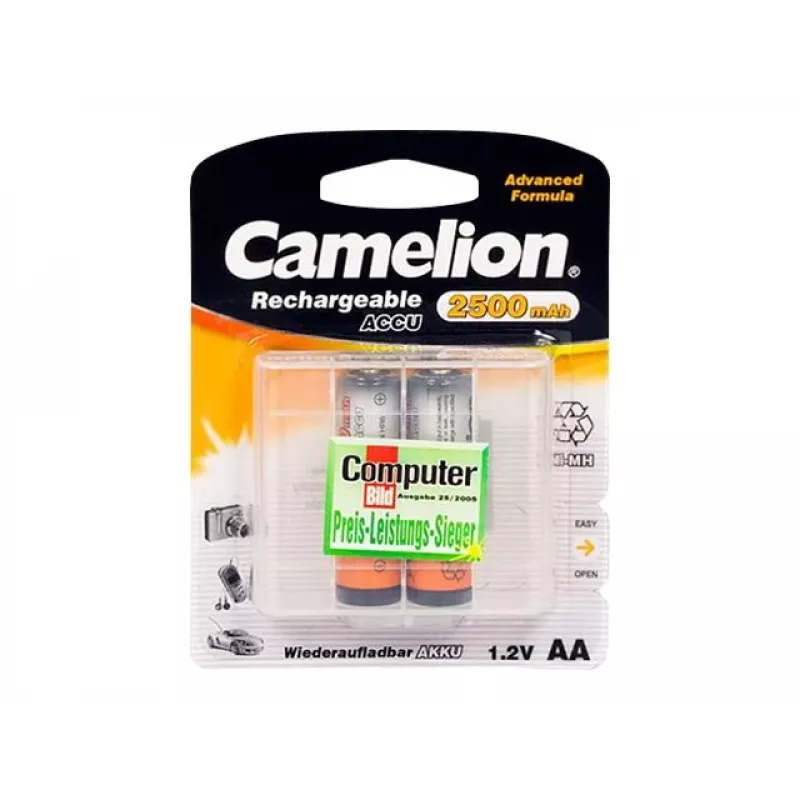 Pilhas recarregáveis Ni‑MH AA/HR6 CAMELION 2500 mAh, 2 unidades