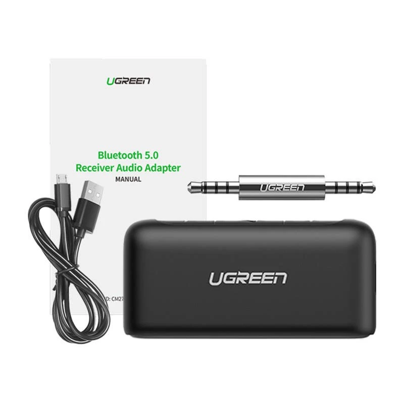 Ugreen CM276 Recetor de áudio Bluetooth 5.0 Adaptador AUX jack Preto