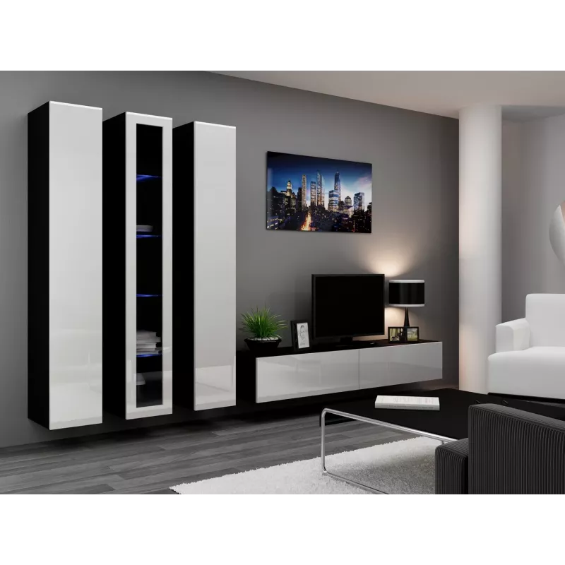 Conjunto de armários de sala Cama VIGO 2 preto/branco brilhante