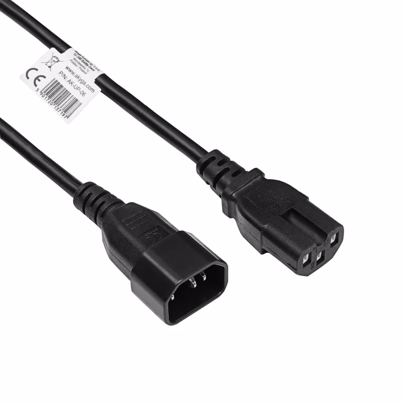 Cabo de alimentação para servidor Akyga AK-UP-06 IEC C14 para C15, 1,8 m, preto