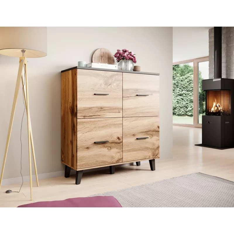 Aparador cama sideboard LOTTA 110 4D carvalho wotan + preto mate