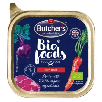 Comida húmida para cães butcher's BUTCHER'S Bio Foods com vaca e vitela 150 g, sem cereais, cães adultos, 11% proteína, 5% gordura