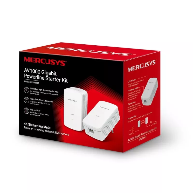 Mercusys | Kit inicial Powerline Gigabit AV1000 | MP500 KIT | 1000 Mbit/s | portas Ethernet LAN (RJ-45) 1