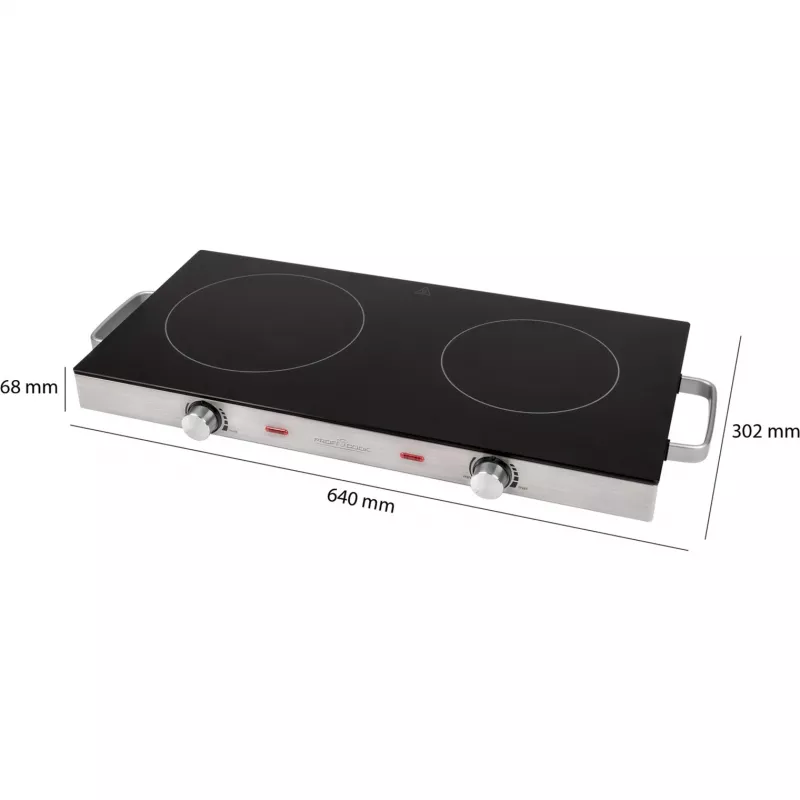 Placa vitrocerâmica ProfiCook PC-DKP 1211, 2 zonas de cozedura, superfície vitrocerâmica, botões rotativos