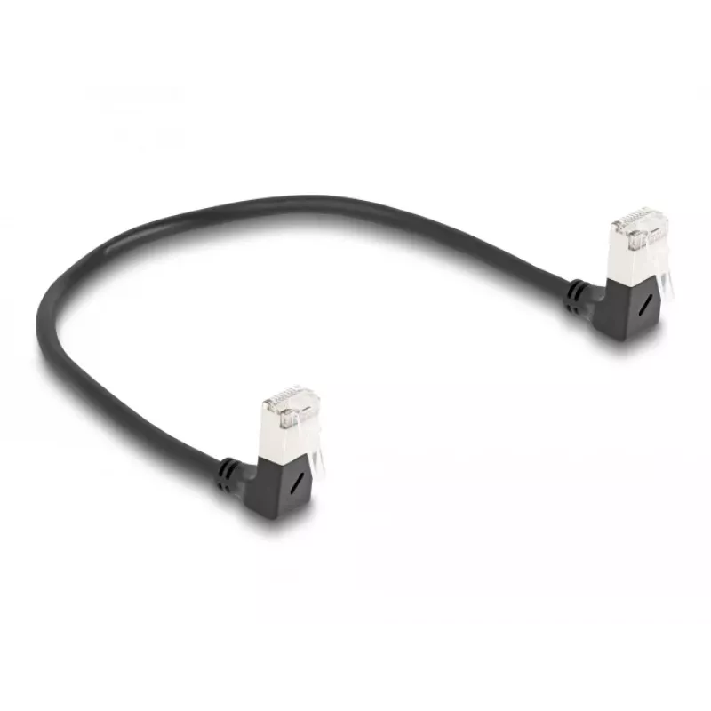Cabo de rede DeLOCK RJ45 Cat.6A S/FTP fino 90° angular para baixo 0,25 m preto