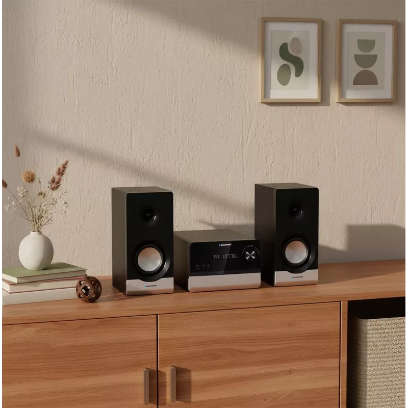 Micro-sistema de áudio doméstico BLAUPUNKT MS40.2BT — 2×50 W RMS, Bluetooth, CD, USB, HDMI ARC, entrada ótica, indicador LED (preto)