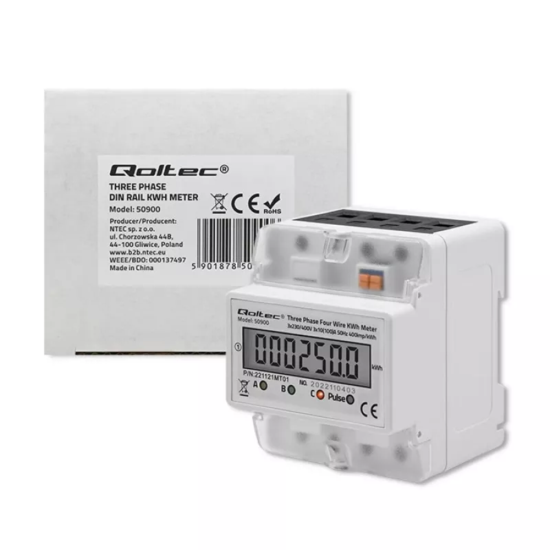 Contador de energia eletrónico trifásico QOLTEC 50900 400V LCD 4P