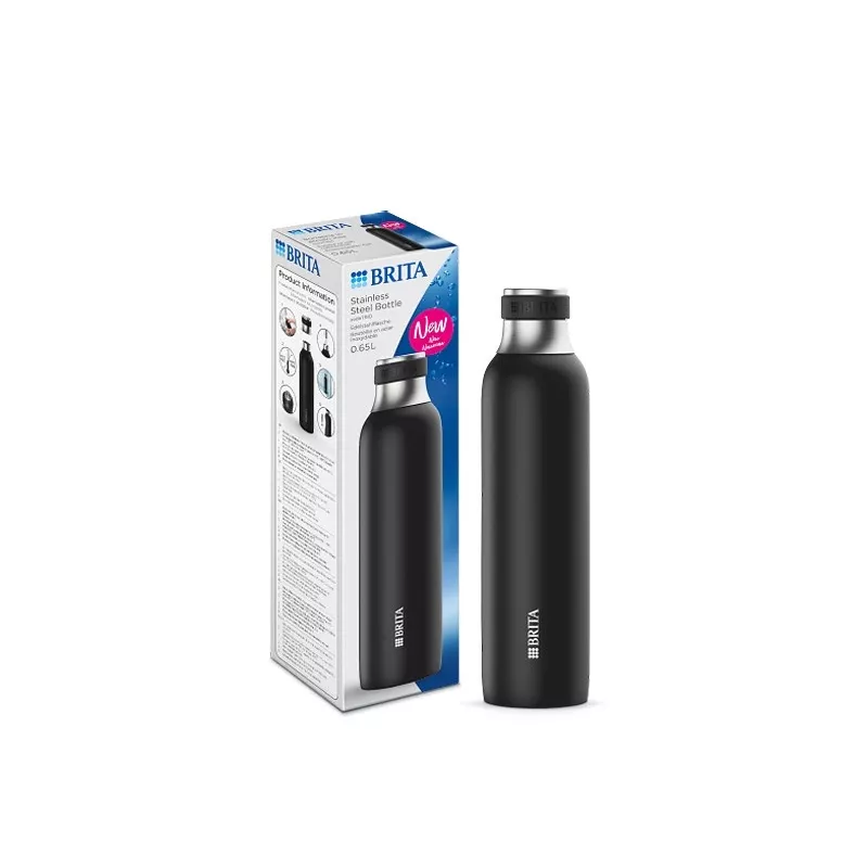 Garrafa de carbonatação BRITA 650 ml, aço inoxidável, preta, apta para máquina de lavar loiça