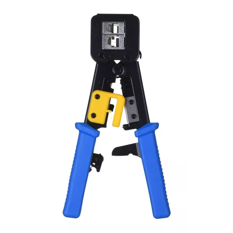 Alicate de cravar Alantec NI040 para fichas RJ-45, construção em aço, punhos em plástico, preto/azul