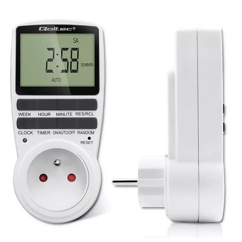 Temporizador eletrónico QOLTEC PC0628 com visor LCD, contagem decrescente de 24 horas
