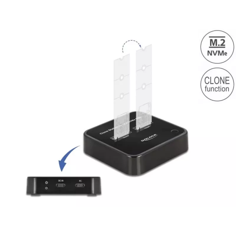 DeLOCK estação de acoplamento M.2 para 2 x M.2 NVMe PCIe SSD com função de clonagem