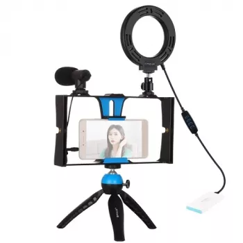 Kit de blogger com anel de luz LED, tripé, suporte para telemóvel e microfone