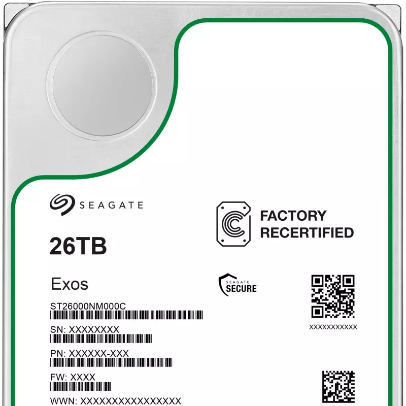 Seagate Exos ST26000NM000C-FR disco rígido de 26 TB 3,5 polegadas SATA-600, 7200 rpm, Factory Refurbished