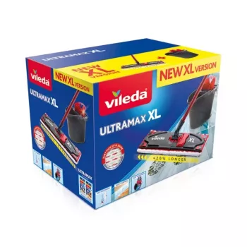Mopa VILEDA Ultramax XL Box — cabeça rotativa 360° de microfibra lavável, dobrável, para pavimentos duros