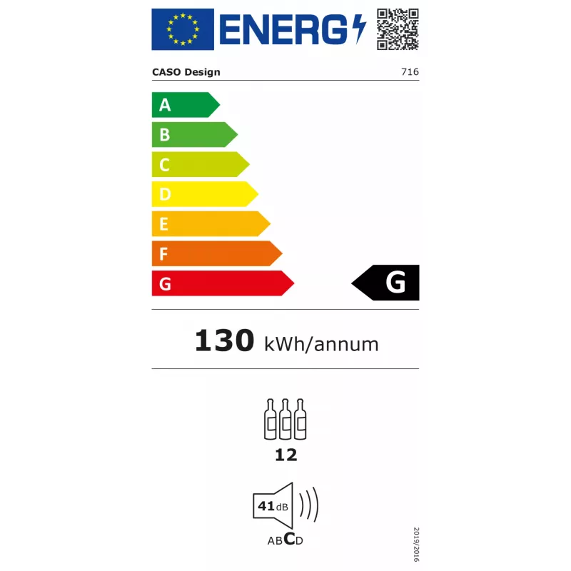 Caso | Garrafeira | WineExclusive 12 | Classe de eficiência energética G | Capacidade de garrafas 12 | Tecnologia de refrigeração Compressor | Preto
