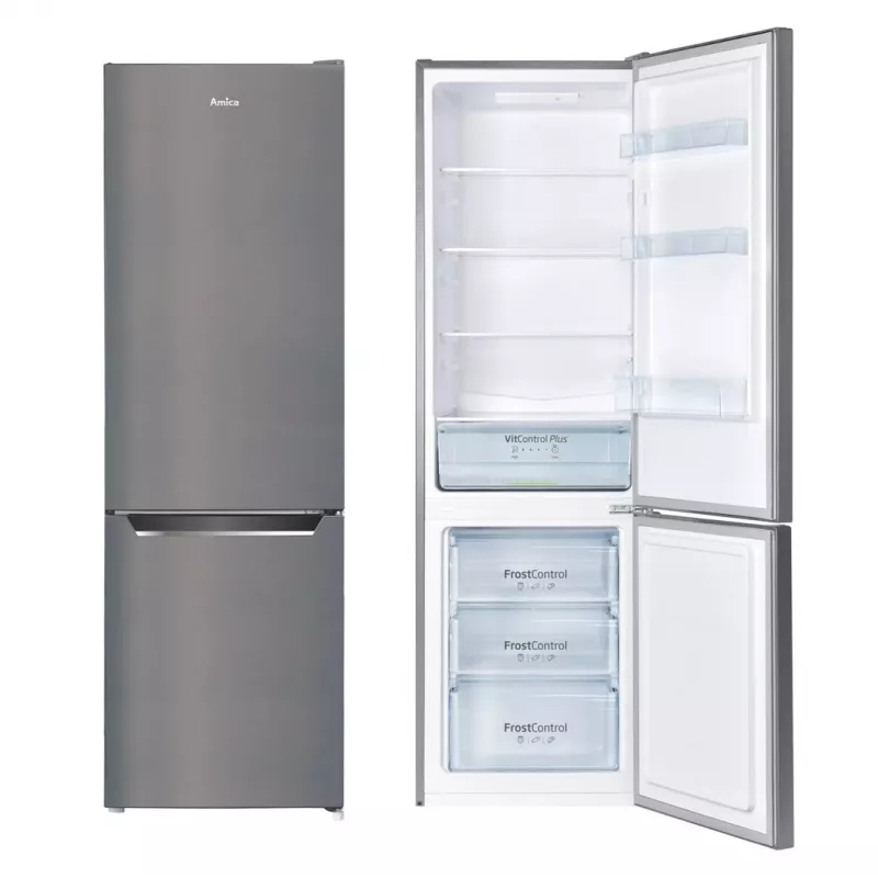 Combinado de frigorífico e congelador AMICA FK2525.4UNTX(E) instalação livre 250L, prateado, congelador em baixo, R600a