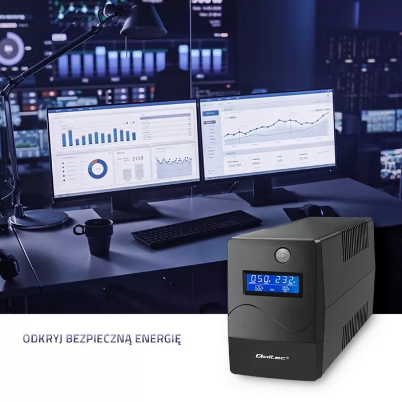 UPS Qoltec Monolith Dupla conversão Online 0,65 kVA 360 W 2 tomadas AC
