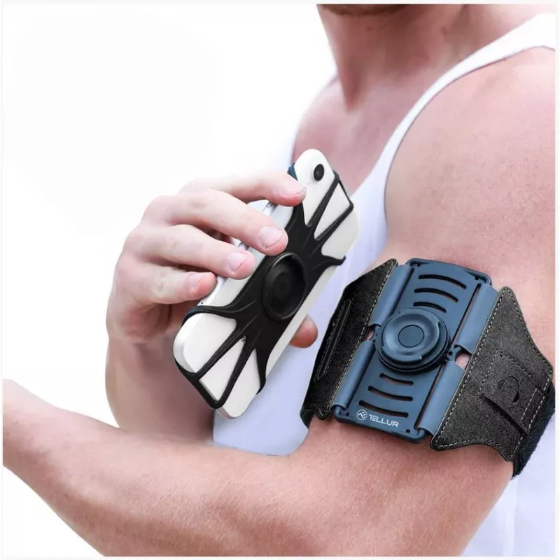 Braçadeira desportiva Tellur A100 para smartphone, preta, ajustável, tamanho universal