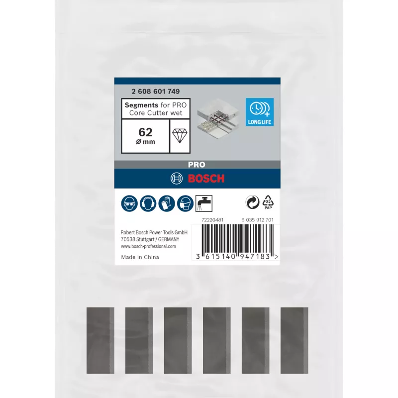 Segmento de corte com diamante, Bosch 2608601749, 62 x 450 mm (1 1/4 polegadas)