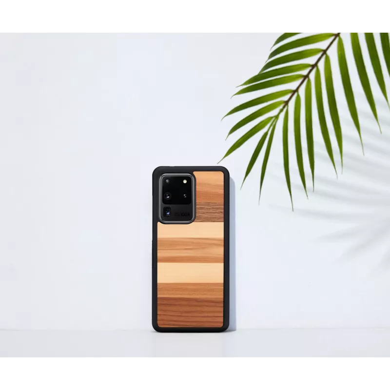 Capa protetora Man and Wood Galaxy S20 Ultra — acabamento em madeira preta