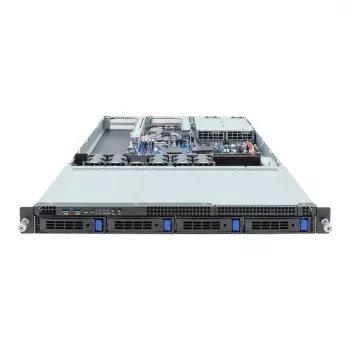 Plataforma de servidor rack 1U GIGABYTE R133-C13-ACG1 — Placa-mãe AMD B650E, socket AM5, 4x slots DDR5 UDIMM, fonte de alimentação redundante de 800 W, 4x baías de 2,5 polegadas/3,5 polegadas