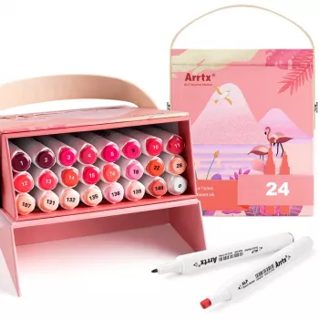 Marcadores de dupla ponta Arrtx LC302253 — 24 cores (conjunto de tons de vermelho)