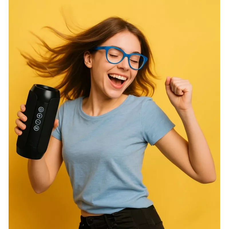 Altifalante estéreo Bluetooth portátil SQUEAK SQ1008 — 14W RMS, Bluetooth 5.3, 1200 mAh, IPX4, FM, LED, AUX, USB