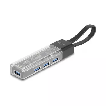 Hub USB 3.2 Gen 1 (3.1 Gen 1) DELOCK 4 portas com host Type-A + Type-C (5000 Mbit/s) preto/transparente