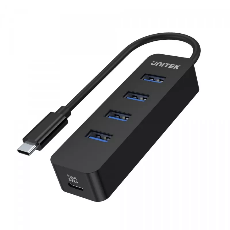 Hub USB Unitek uHUB Q4 – Hub USB 3.2 Gen 1 (Type-A) de 4 portas, Host USB-C, 5 Gbit/s, 10 W, preto