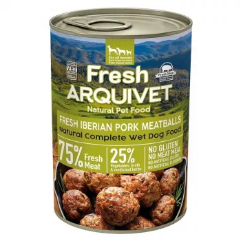 Comida húmida para cães ARQUIVET Fresh almôndegas de porco ibérico 400 g – alimento completo em lata, sem cereais, para cães adultos