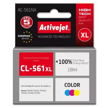 Tinteiro Activejet AC-561NX (substituto para Canon CL-561XL; Supreme; 18 ml; cor: ciano, magenta, amarelo)