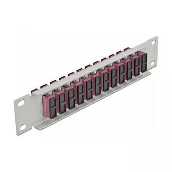 Patch panel de fibra ótica DeLOCK 10 polegadas 12 portas SC duplex violeta 1U cinzento