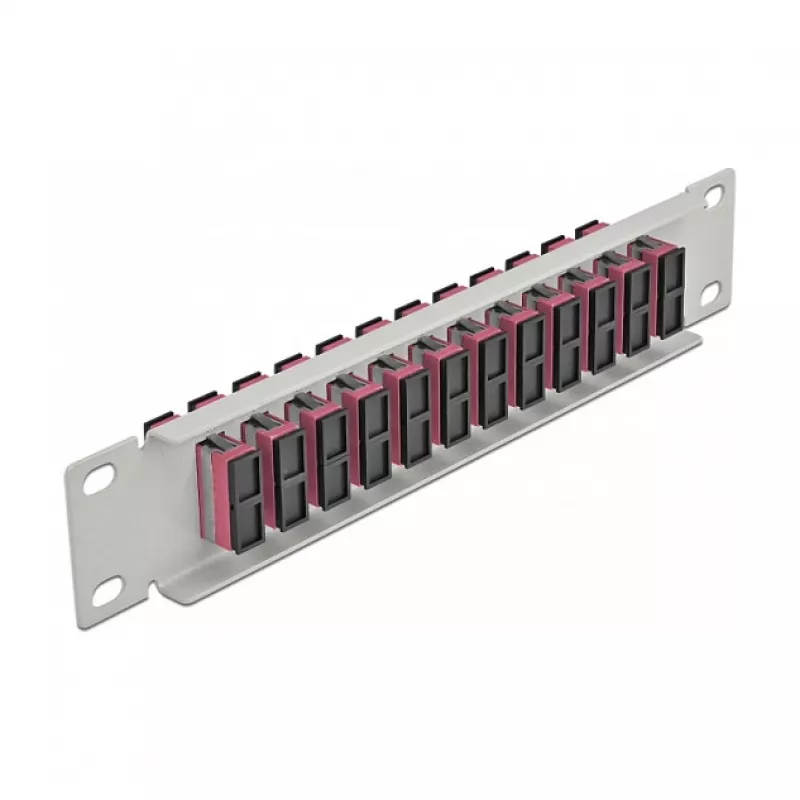 Patch panel de fibra ótica DeLOCK 10 polegadas 12 portas SC duplex violeta 1U cinzento