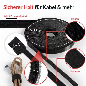 Rolo de fita de velcro para cabos Label the Cable LTC 1410-10 — 10 m, preto